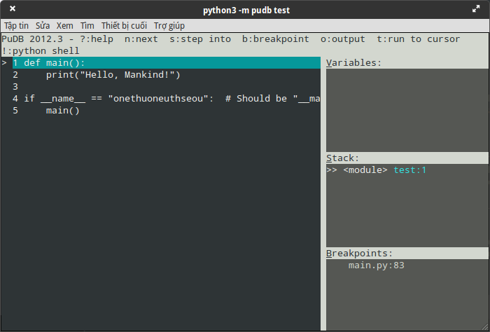 python script debug mode